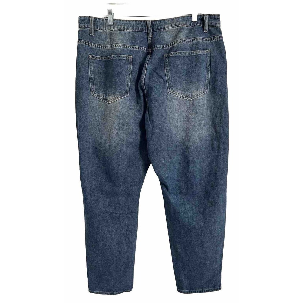 Shein Curve 2XL Jeans Womens Blue Denim Mom Distressed High Rise Cotton - Picture 2 of 11